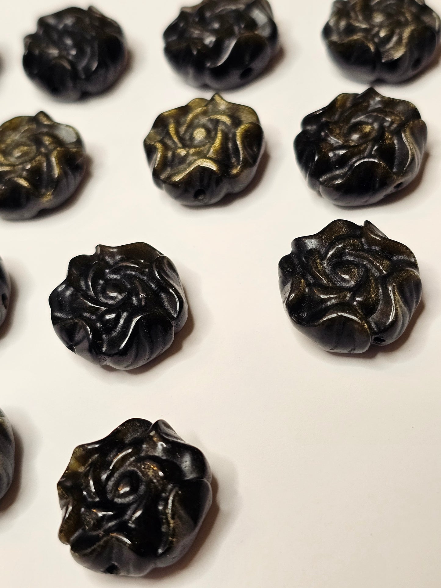 Golden Obsidian Flower Charm