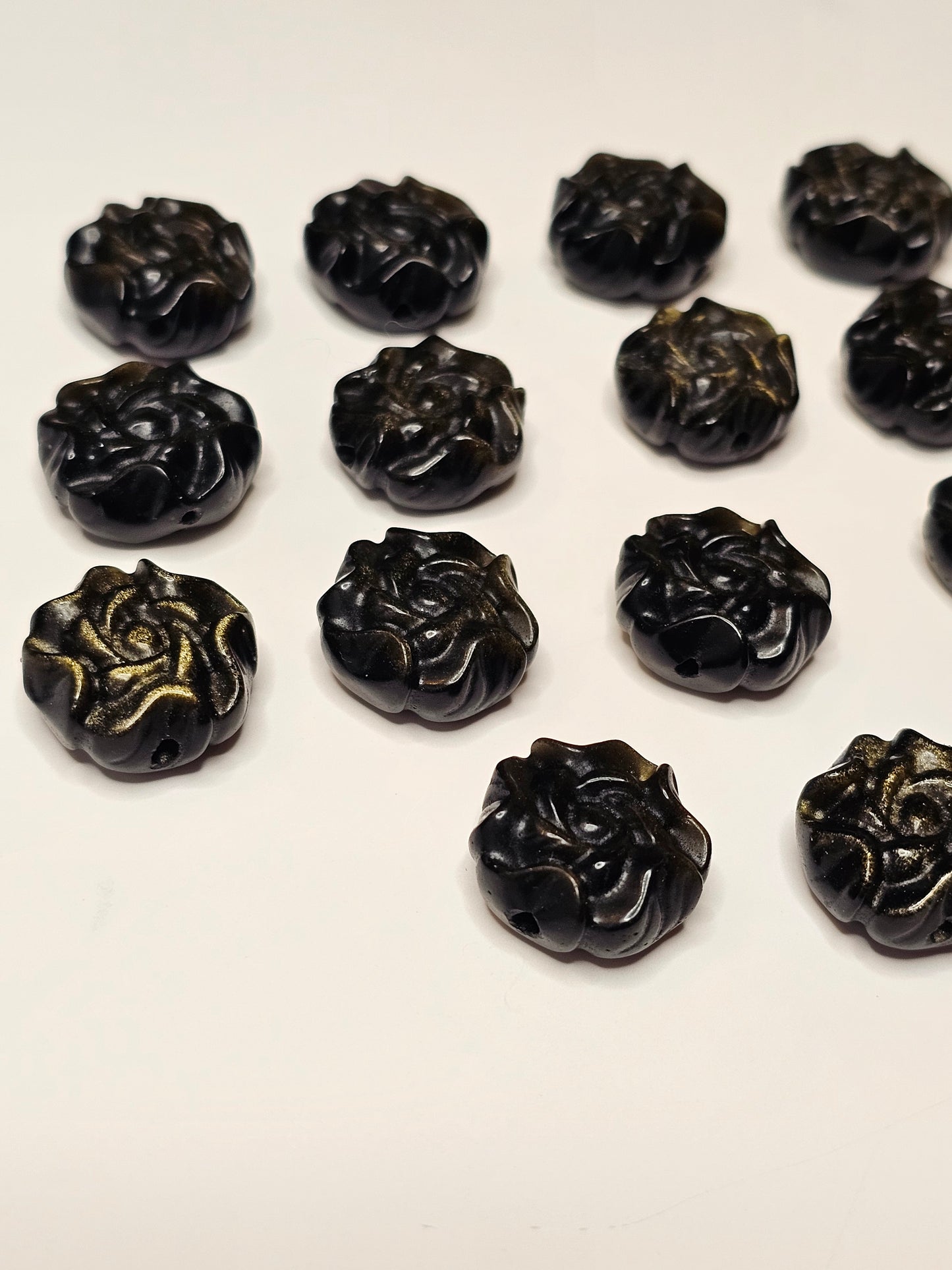 Golden Obsidian Flower Charm