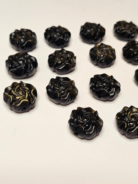 Golden Obsidian Flower Charm