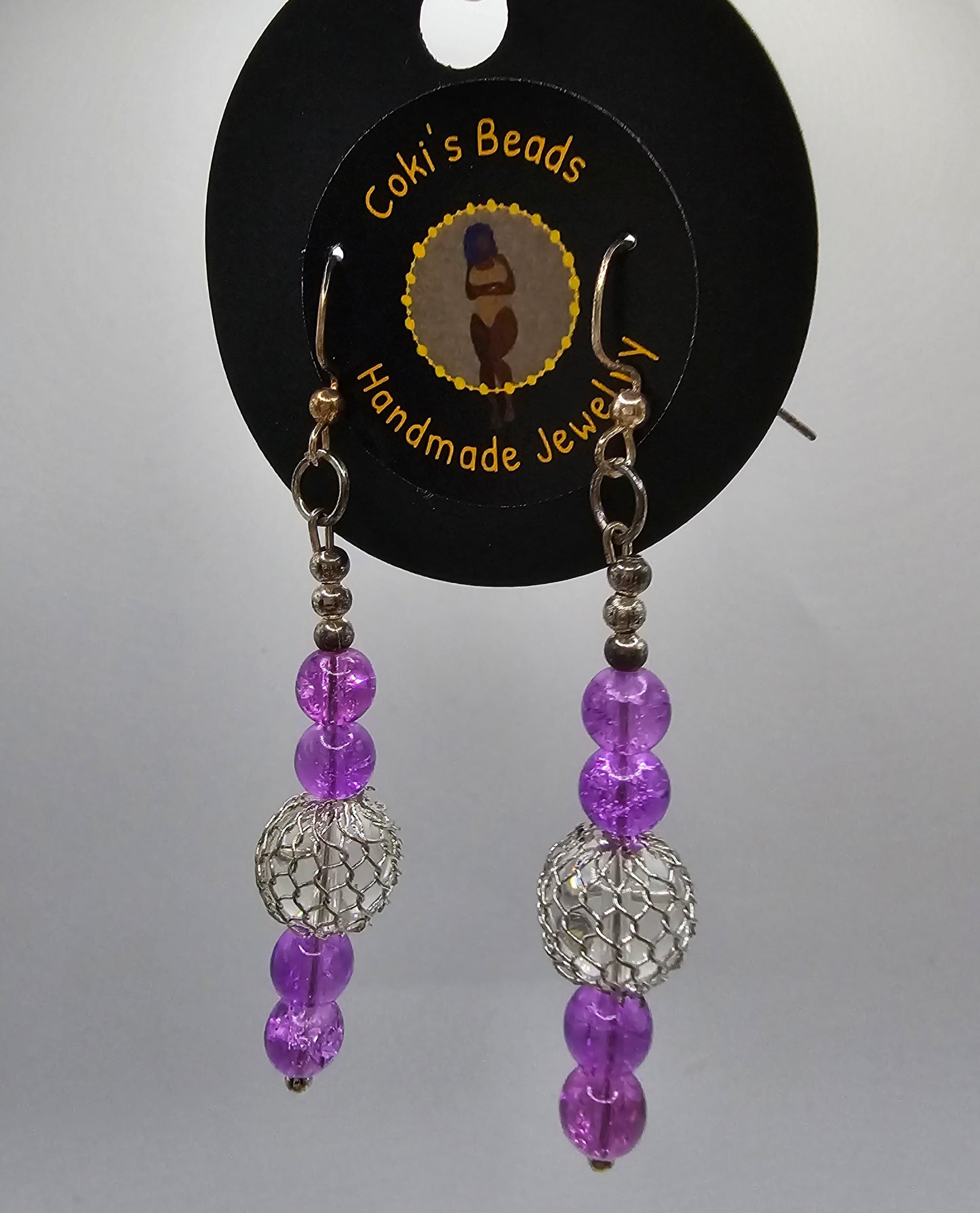 Purple ball drop earrings