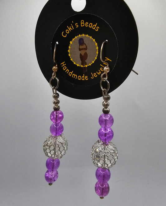 Purple ball drop earrings